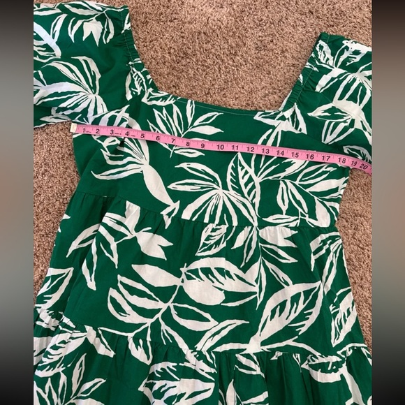 Meadow Rhodes Midi Dress Green & White Cotton Leaf Print Puff Sleeve 
size XL - Picture 10 of 12
